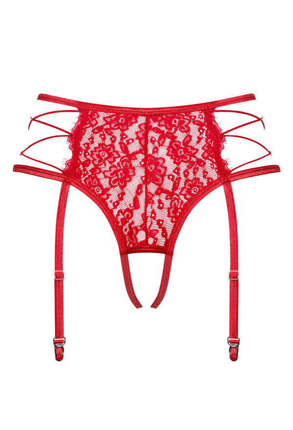 OBSESSIVE ROTE CROTCHLESS PANTY MIT INTEGRIERTEM STRUMPFHALTER