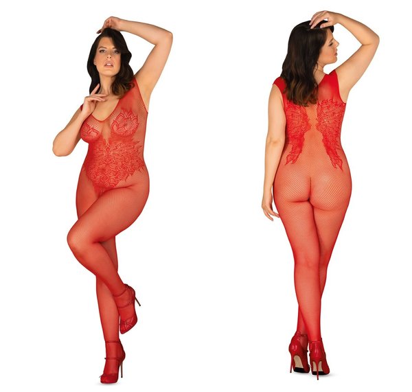 OBSESSIVE PLUS SIZE ROTER OUVERT NETZ BODYSTOCKING