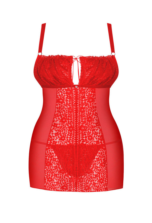 OBSESSIVE PLUS SIZE ROTES SET MIT SPITZE: CHEMISE UND STRING